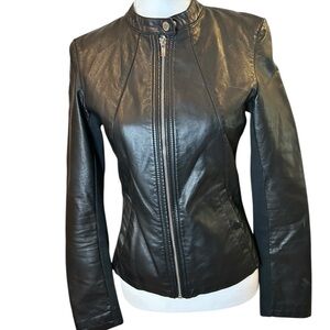 Express Black Faux Leather Moto Jacket Women’s Zip Front Fitted Chic S